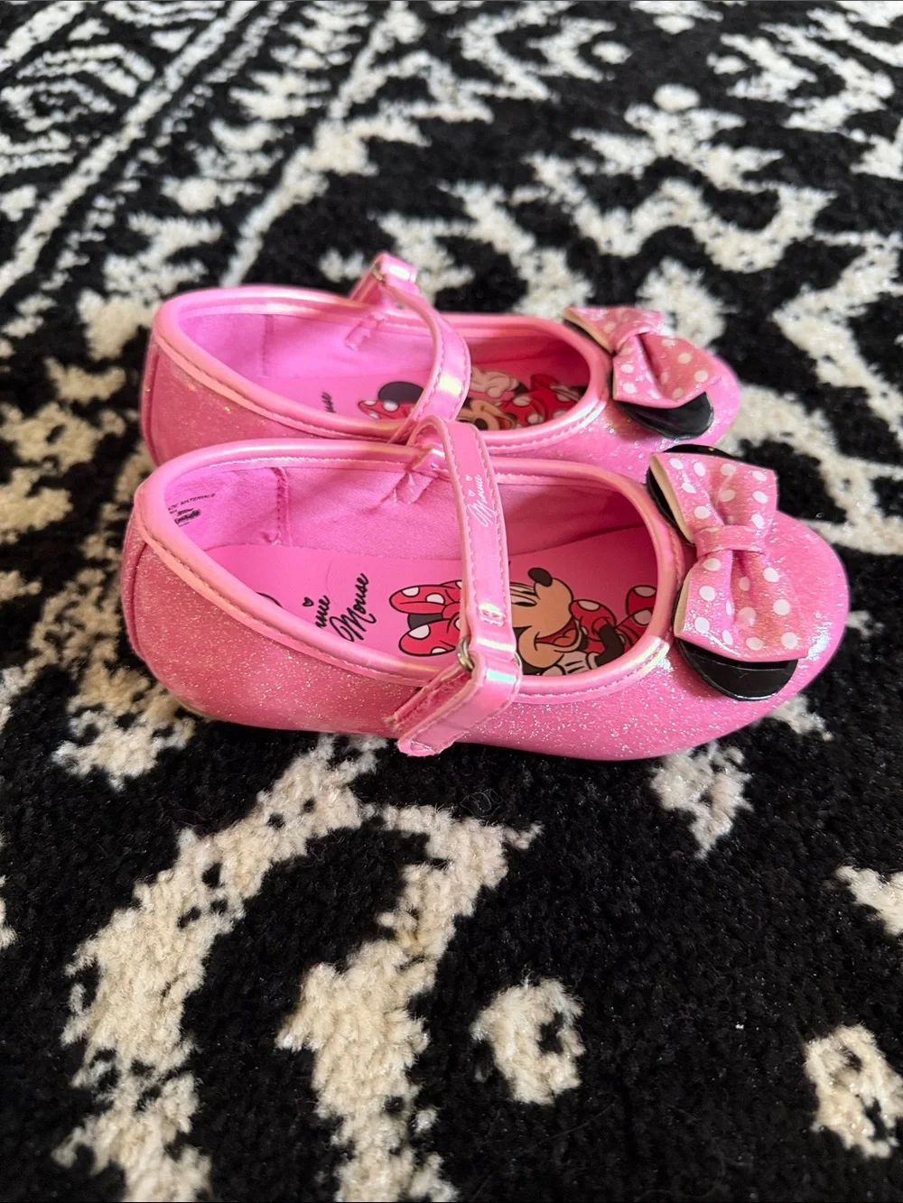 Girls Pink Glitter Bow Minnie Mouse Dress Shoes